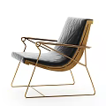 Modern Black Leather Armchair With Gold Metal Frame And Sleek Design