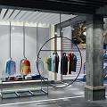 Modern Clothing Store Interior With Hanging Clothes Display Rack And Trendy Apparel