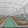 Supermarket Interior With Neatly Arranged Shelves Full Of Various Fresh Fruits And Vegetables
