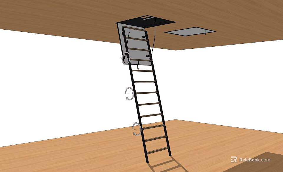 Wooden Ceiling Pull Down Ladder For Attic Access And Storage Use 3d model 
