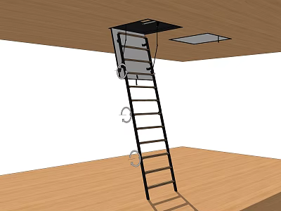 Wooden Ceiling Pull Down Ladder For Attic Access And Storage Use 3d model