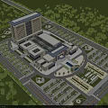 Aerial View Planning Layout of Large Building Complex With Plaza Parking Lots Greenery And Roads