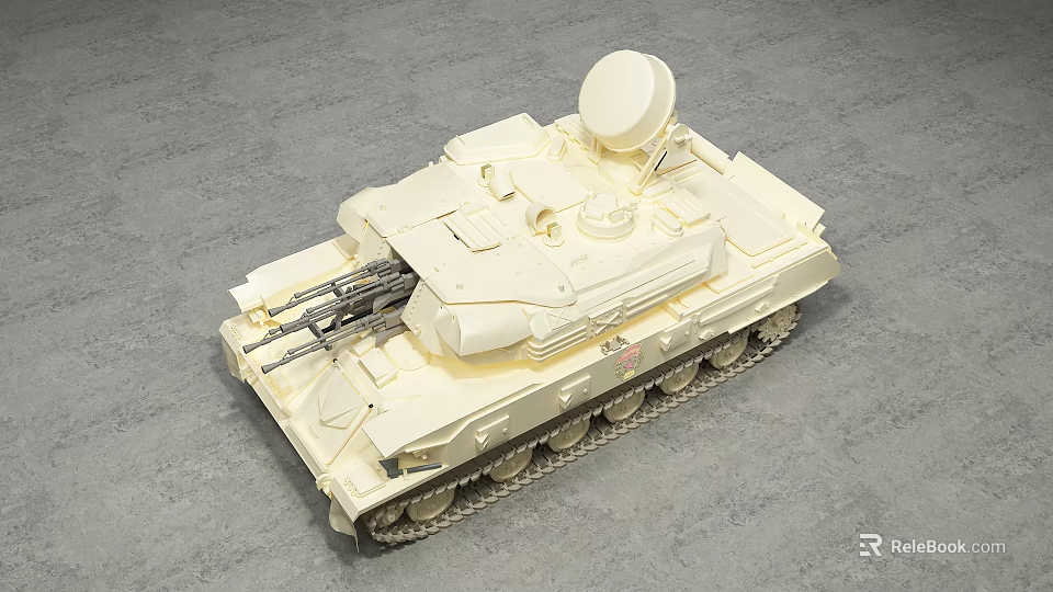 Cream Colored Military Tank Model With Circular Antenna And Detailed Tracks 3d model 