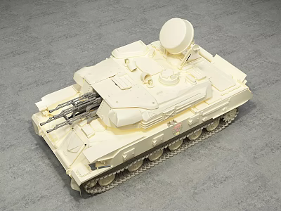 Cream Colored Military Tank Model With Circular Antenna And Detailed Tracks 3d model