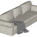 Modern White Multi Seater Sofa With Plush Cushions And Gray Throw Blanket 3d model