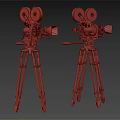 Projection Monitoring System with Two Vintage Film Cameras on Black and Orange Tripods