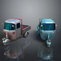Two Different Colored Cargo Tricycles With Open Bed And Front Cabin Design