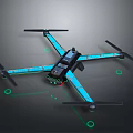 Advanced Drone with Four Propellers Blue LED Strips and Green Navigation Lights 3d model