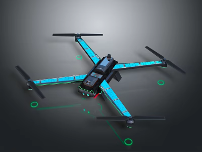 Advanced Drone with Four Propellers Blue LED Strips and Green Navigation Lights 3d model