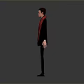 Detailed Male 3D Character Wearing Suit And Red Scarf On Gray Background