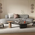 French Style Silent Sofa Tea Table Combination French Style Sofa Background Wall 3d model