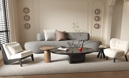 French Style Silent Sofa Tea Table Combination French Style Sofa Background Wall 3d model