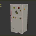 White Double Door Refrigerator Freezer With Cartoon Stickers And Worn Surface