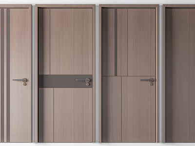 Modern Wooden Hinged Doors With Various Panel Patterns And Metal Handles 3d model