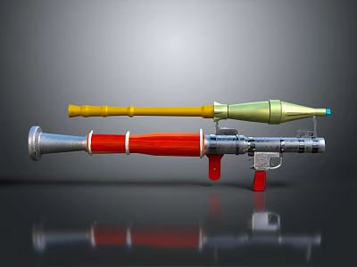 Colorful Rocket Launcher Weapon Featuring Yellow Green Red And Silver Cylindrical Parts 3d model
