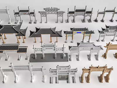 Collection of Traditional Chinese Memorial Archways With Diverse Styles And Structures 3d model