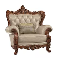 Elegant Classic Single Sofa With Ornate Carved Wooden Frame Beige Upholstery And Decorative Pillow