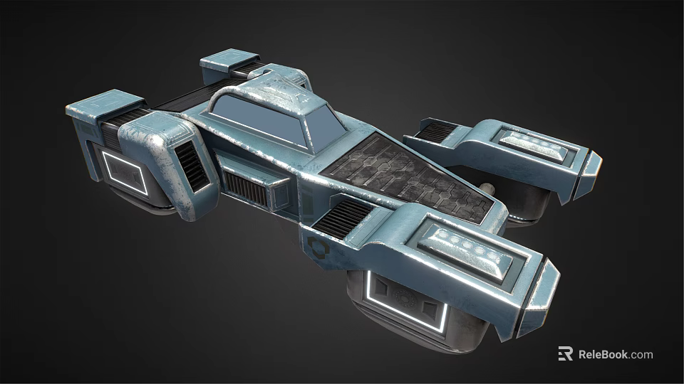 Futuristic Silver Blue Hover Car With Streamlined Design Wing Structures Hovering Mechanisms And Lighting 3d model 