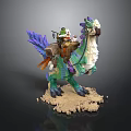 Colorful Dragon Model With Green Blue Purple Scales And Rider On Stone Base