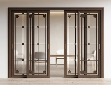 New Chinese Style Sliding Door Glass Door Balcony Door Kitchen Door 3d model