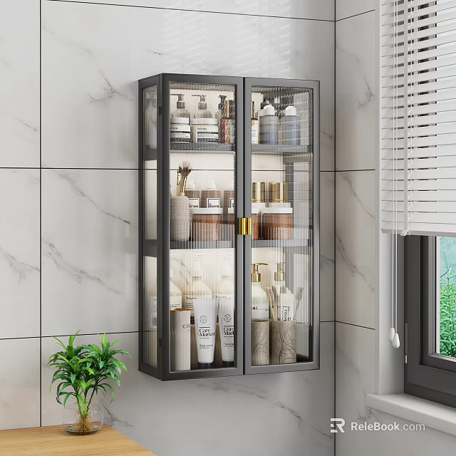 Modern Wall Mounted Wine Cabinet With Glass Doors Storage Bottles On Marble Wall 3d model 