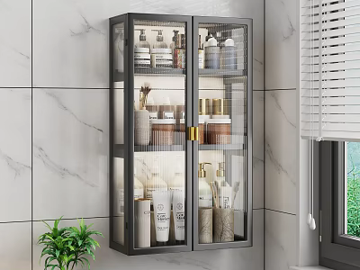 Modern Wall Mounted Wine Cabinet With Glass Doors Storage Bottles On Marble Wall 3d model
