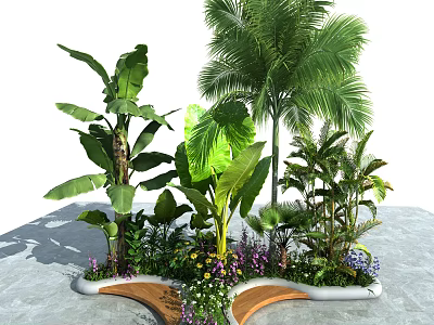 Lush Green Plants And Colorful Flowers In Book Shaped Planter With Wooden Structure 3d model