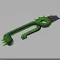 Green Snake Shaped Weapon With Red Eyes Claw Design And Grid Texture Blade