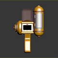 Orange And Brown Toy Gun Design With Transparent Barrel Circular Dial And Yellow Top