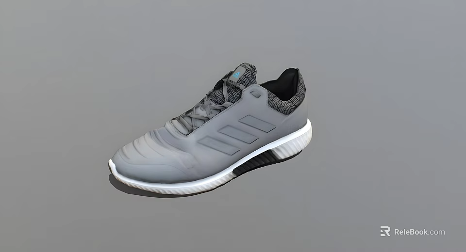 Gray Athletic Shoes With Striped Design And White Sole For Sports Activities 3d model 
