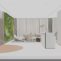 Modern Reception Area Interior With Green Plant Wall White Sofa And Large Windows 3d model