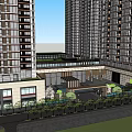 Modern High rise Residential Building Complex With Ground Floor Commercial And Greenery