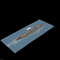Vintage Battleship Sailing On Blue Sea With Multiple Towers Cannons And Smoke