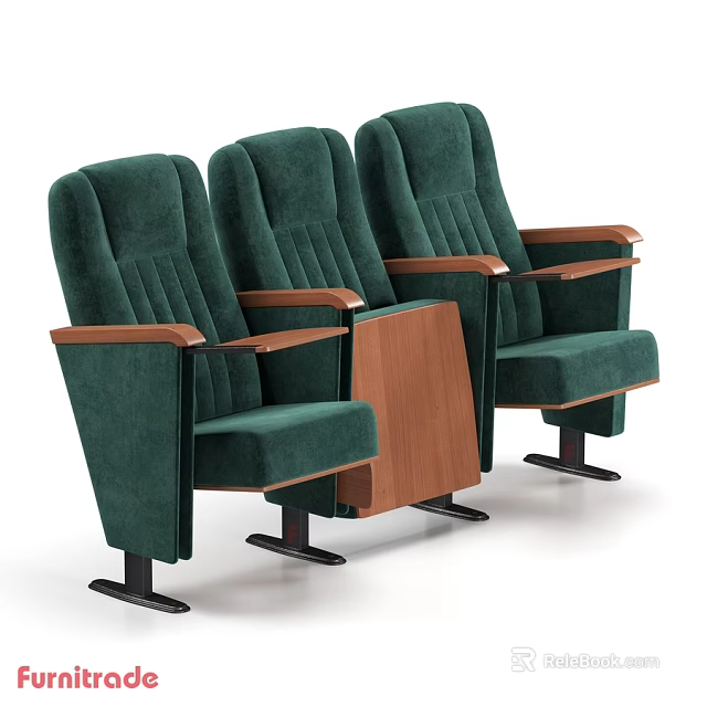 Three Green Upholstered Leisure Chairs With Wooden Armrests And Metal Legs 3d model 