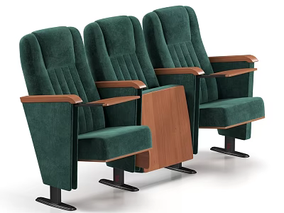 Three Green Upholstered Leisure Chairs With Wooden Armrests And Metal Legs 3d model