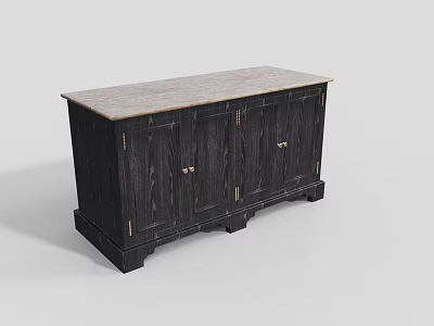 Elegant Black Wooden Entryway Sideboard Cabinet With Gray Top And Metal Handles 3d model