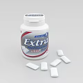Extra Professional Whitening Chewing Gum Bottle With White Pieces On Surface