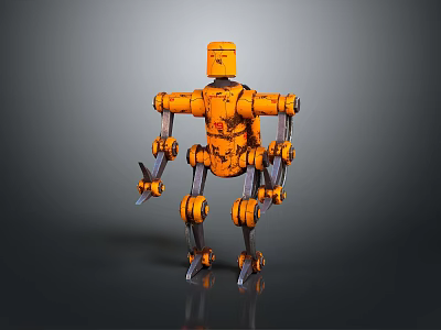 Orange Mechanical Robot Game Movie Character With Rustic Design And Jointed Arms 3d model