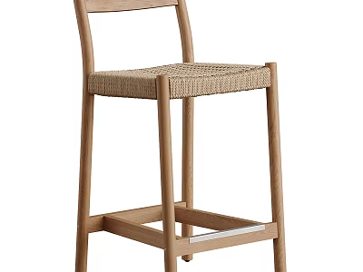 Simple Wooden Bar Stool With Rattan Seat And Sturdy Frame For Kitchen Bar 3d model