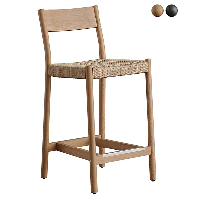 Simple Wooden Bar Stool With Rattan Seat And Sturdy Frame For Kitchen Bar 3d model