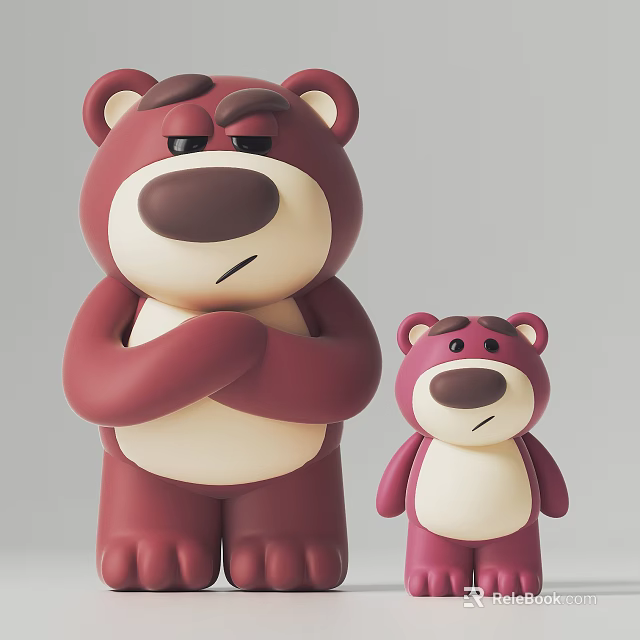 Cartoon Bear Sculpture Set Featuring Large And Small Red Pink Characters With Detailed Design 3d model 