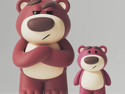 Cartoon Bear Sculpture Set Featuring Large And Small Red Pink Characters With Detailed Design 3d model