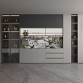 Modern Wine Cabinet With Glass Doors Wine Bottles Lighting And Marble Accents