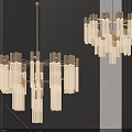 Modern Golden Metal Chandelier With Transparent Cylindrical Glass Shades For Elegant Interior Decor