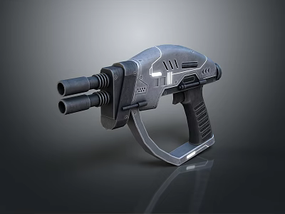 Sci Fi Double Barrel Weapon With Futuristic Metallic Design And Ergonomic Grip 3d model