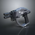Sci Fi Double Barrel Weapon With Futuristic Metallic Design And Ergonomic Grip