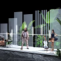 Elegant Floral Installation With Green Plants And Lighting For Stage Scene