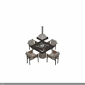 Modern Dining Table And Chair Set With Beige Black Design And Drawers Hanging Lamp