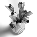 Artistic Hand Carved Black Vase With Purple Tulips And Green Leaves