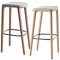 Modern Bar Stools With Wooden Legs Metal Footrest And Upholstered Seats